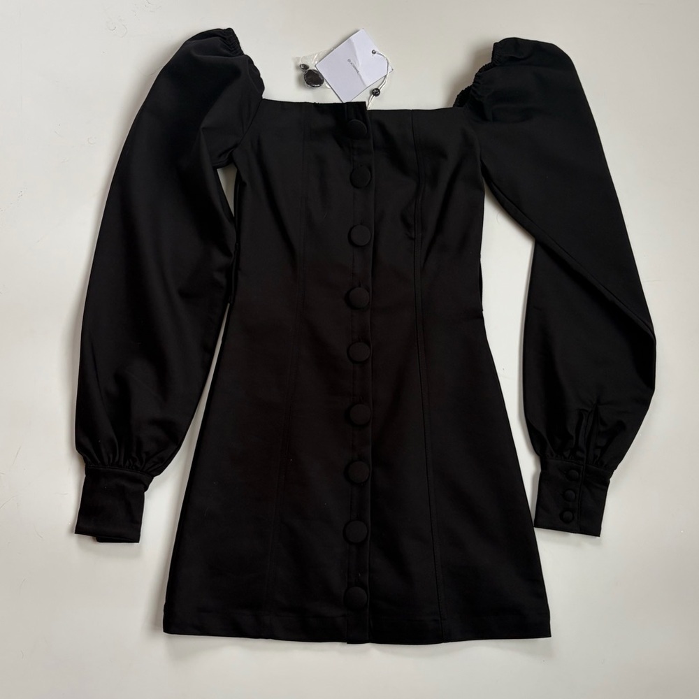 NWT L’Academie Lena Cotton Off The Shoulder Long Sleeve Mini Dress Black XXS - Picture 4 of 9
